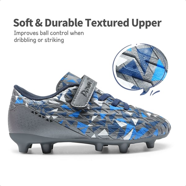 Kids Hook-and-loop Strap Soccer Cleats - DARK GREY ROYAL BLUE - 3